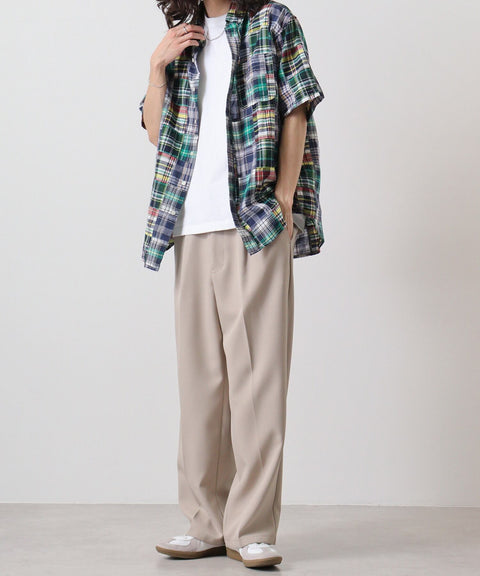 【JEMORGAN】マドラスパッチワーク半袖ボダンダウンシャツ #JE281
