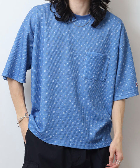 【2025夏 新作】ワッフル 総柄 クルーネック S/S T #JF035