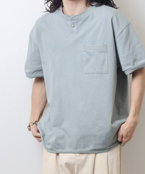【2025夏 新作】天竺 ヘンリーネック カットオフリブ S/S T #JF175