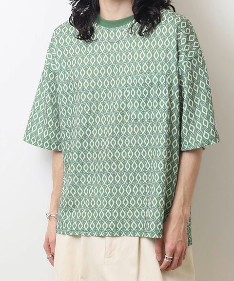 【2025夏 新作】ワッフル 総柄 クルーネック S/S T #JF035