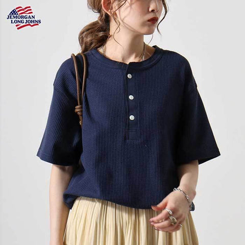 【人気アイテム】ワッフルヘンリーネック半袖T(パック入り) #JE197