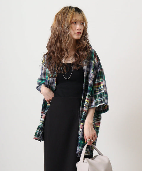 【JEMORGAN】マドラスパッチワーク半袖ボダンダウンシャツ #JE281
