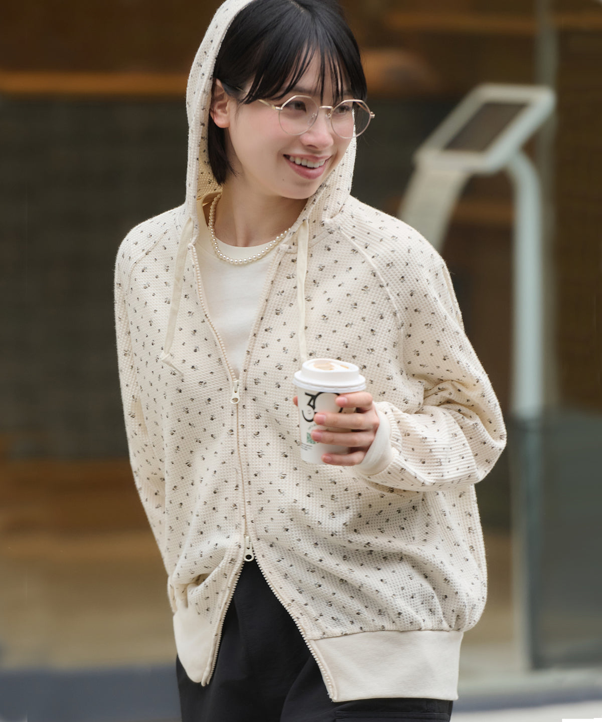 ワッフル花柄ZIPパーカ #JD672-59S