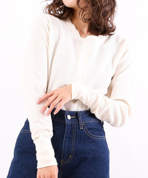 【定番】ワッフルヘンリー長袖T(パック入り) #JC189