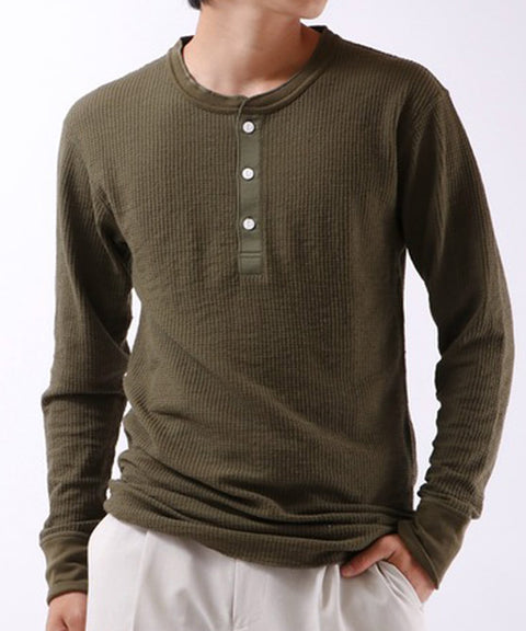 【定番】ワッフルヘンリー長袖Ｔ（パック入り） #JC189