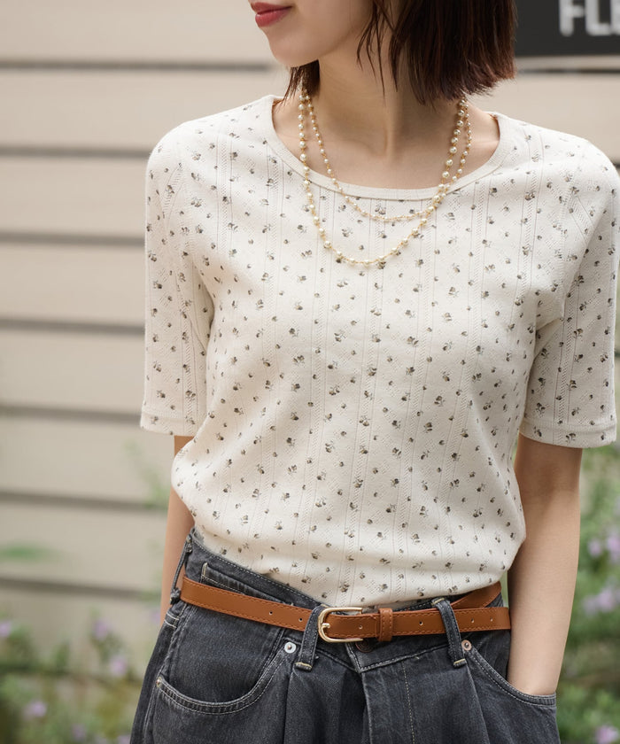 【2026SS New】アイレットリブ花柄ハーフスリーブクルー（パック入り） #JG049-29S