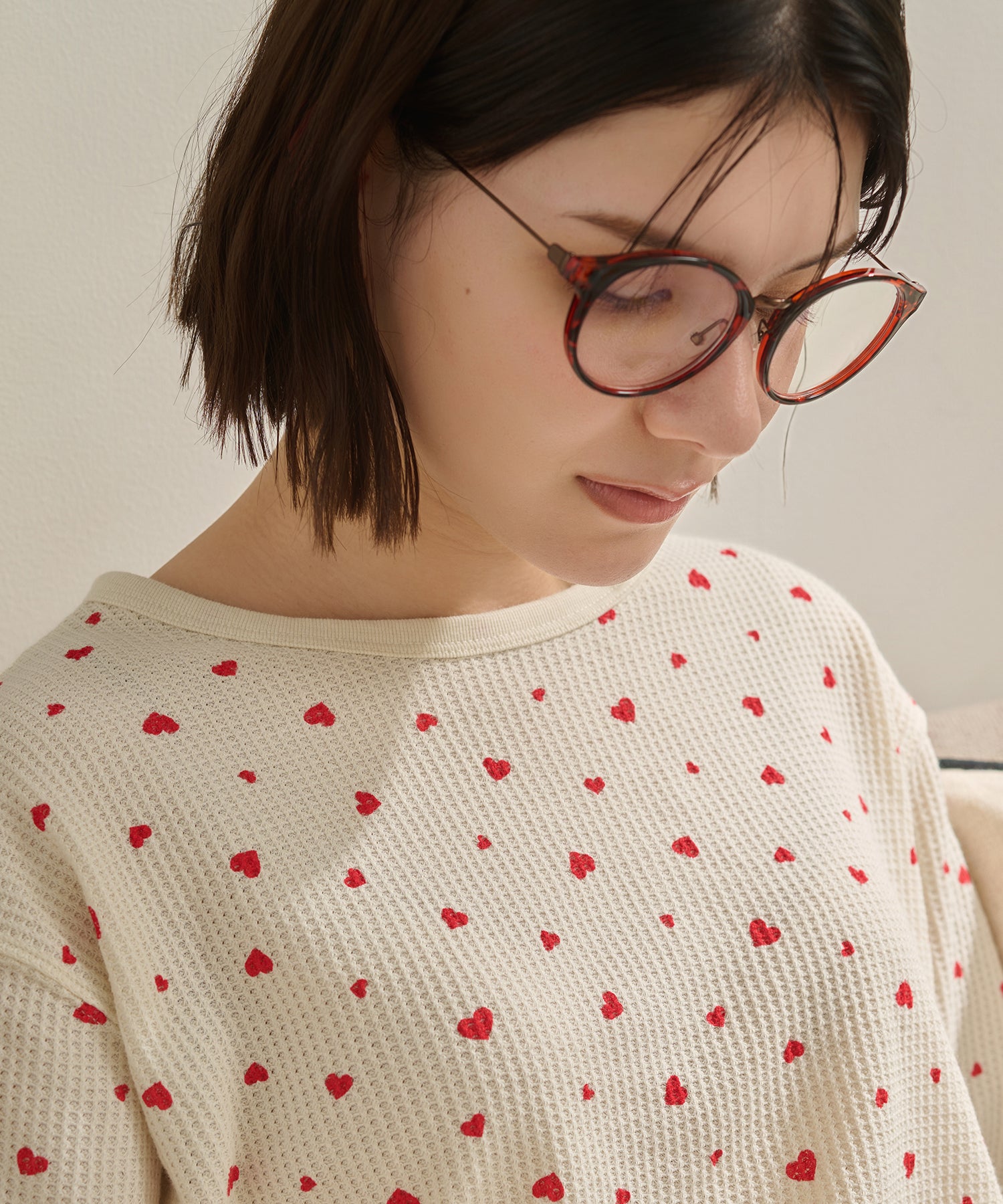【美品✨️】RonHerman ハート柄 ワッフルサーマル 総柄 ♥ XS ワッフル ハート柄 3点セット（ポーチ付き）｜JEMORGAN公式通販 レディース