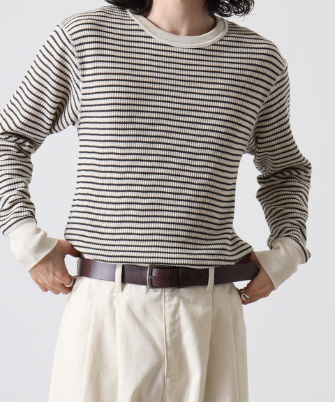【定番】ワッフルボーダークルー長袖Ｔ（パック入り） #JC055