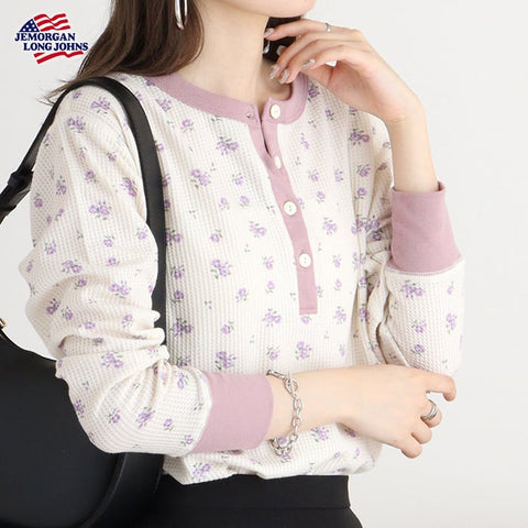 【JEMORGAN】花柄クレリックヘンリー L/S Tee #JE130