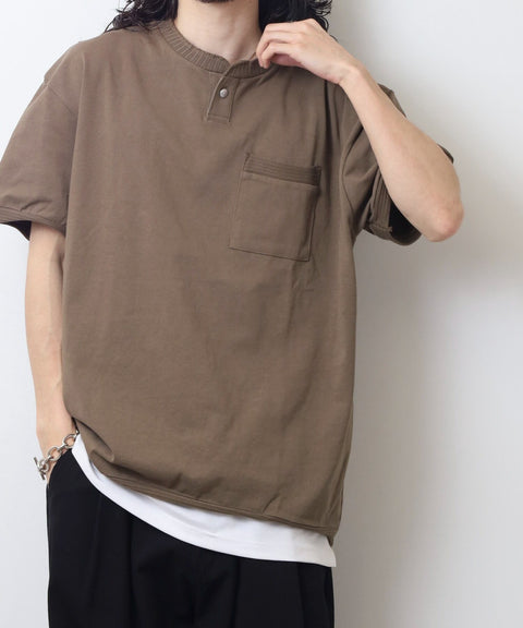 【2025夏 新作】天竺 ヘンリーネック カットオフリブ S/S T #JF175