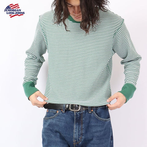 【定番】ワッフルボーダークルー長袖Ｔ（パック入り） #JC055