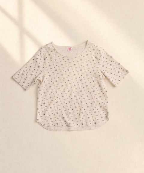【2026SS New】花柄ワッフルハーフスリーブクルー（パック入り） #JG045-29S