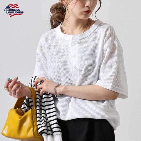 【人気アイテム】ワッフルヘンリーネック半袖Ｔ（パック入り） #JE197