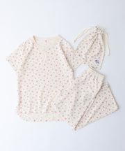 【人気ヘンリーネック】ワッフル花柄半袖ヘンリー＆パンツ上下セット（ポーチ付き） #JF519-29S