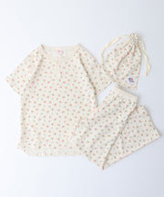 【人気ヘンリーネック】ワッフル花柄半袖ヘンリー＆パンツ上下セット（ポーチ付き） #JF519-29S
