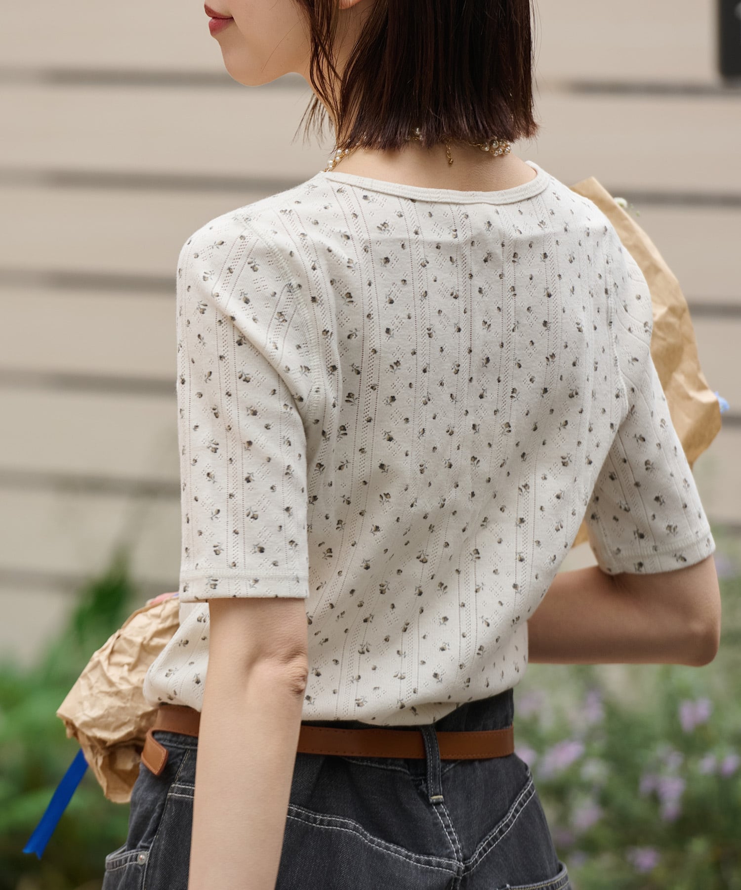 【2026SS New】アイレットリブ花柄ハーフスリーブクルー（パック入り） #JG049-29S