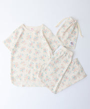【人気ヘンリーネック】ワッフル花柄半袖ヘンリー＆パンツ上下セット（ポーチ付き） #JF519-29S