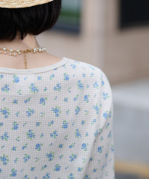 【2026SS New】花柄ワッフルハーフスリーブクルー（パック入り） #JG045-29S