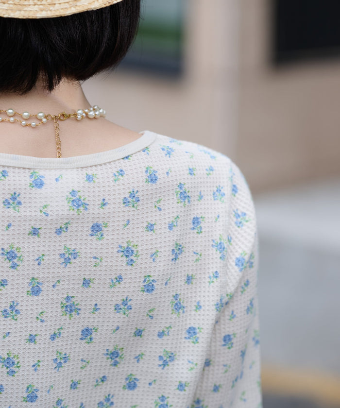 【2026SS New】花柄ワッフルハーフスリーブクルー（パック入り） #JG045-29S