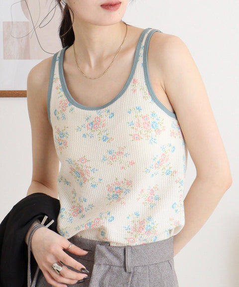 【2025年 新商品】花柄ワッフル クレリックタンク-カップ付 #JF724