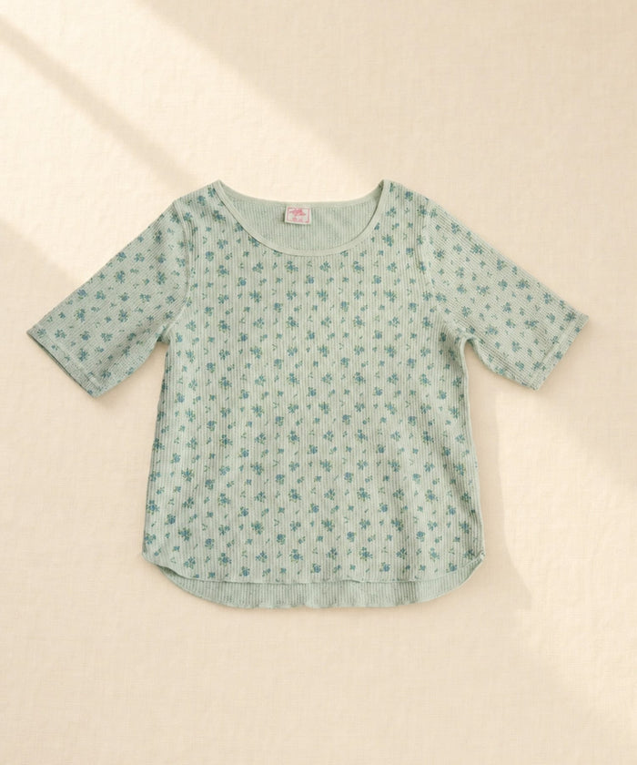 【2026SS New】ピグメント染め花柄ワッフルハーフスリーブクルー（パック入り） #JG047-29S