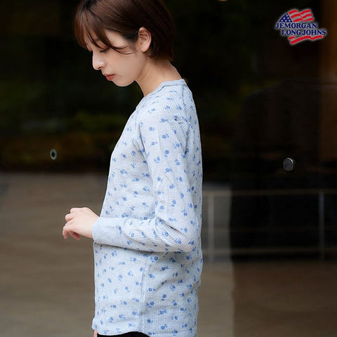 【人気定番】ワッフルラグラン青花柄長袖Ｔ（パック入り）  #JC091