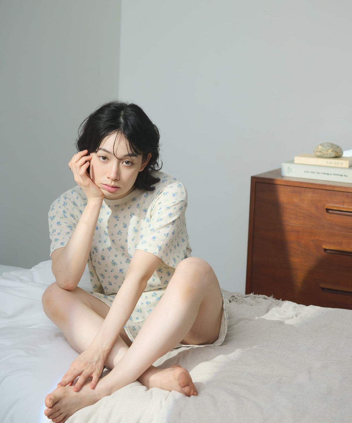 【夏物No.1】ワッフル花柄半袖＆ショーツ上下セット（ポーチ付き） #JD563-29S