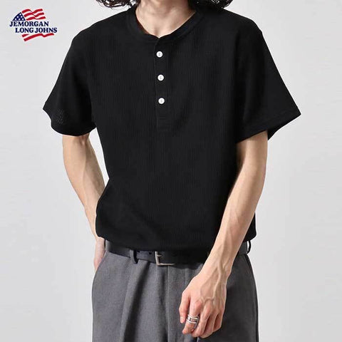 【人気アイテム】ワッフルヘンリーネック半袖Ｔ（パック入り） #JE197