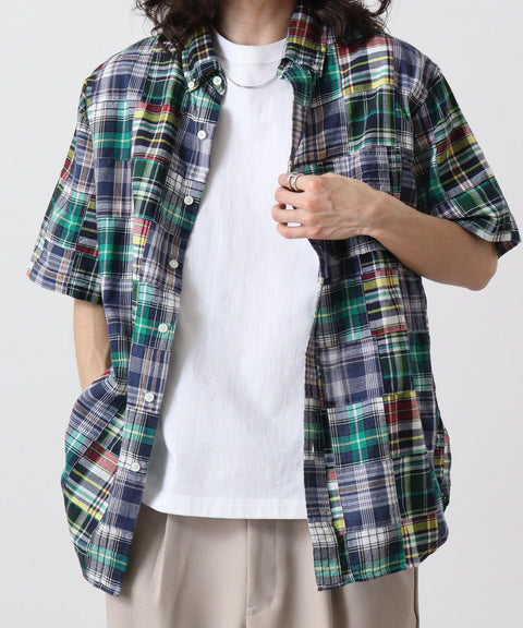 【JEMORGAN】マドラスパッチワーク半袖ボダンダウンシャツ #JE281