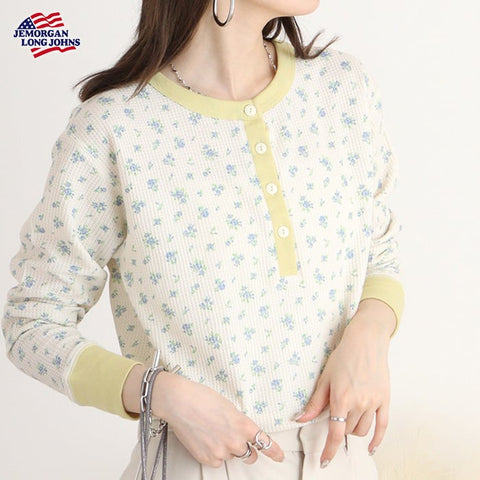 【JEMORGAN】花柄クレリックヘンリー L/S Tee #JE130