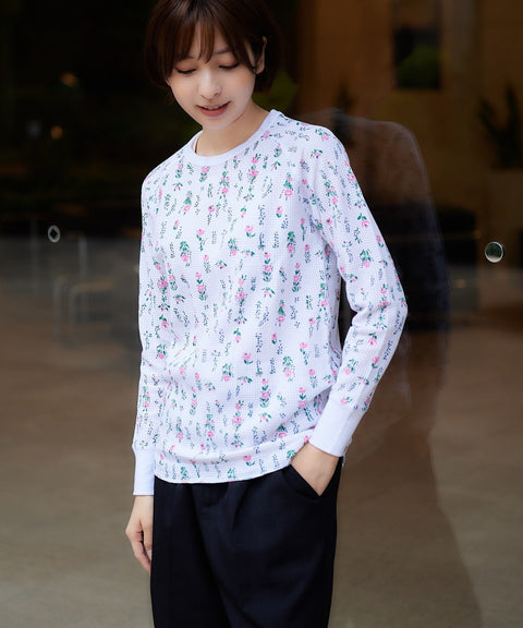 【人気定番】ワッフルラグラン花柄長袖Ｔ（パック入り）  #JC090