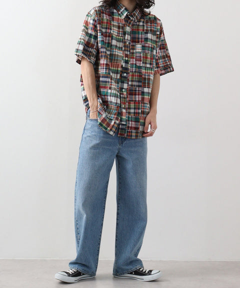 【JEMORGAN】マドラスパッチワーク半袖ボダンダウンシャツ #JE281