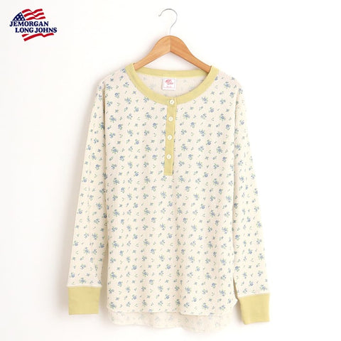 【JEMORGAN】花柄クレリックヘンリー L/S Tee #JE130