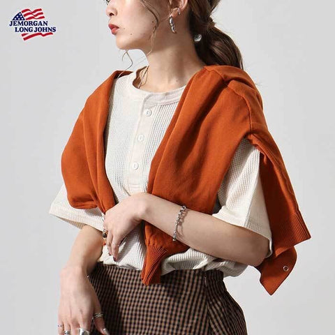 【人気アイテム】ワッフルヘンリーネック半袖Ｔ（パック入り） #JE197