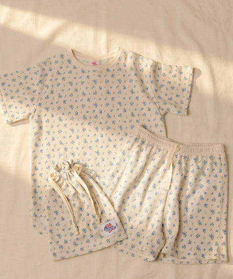 【夏物No.1】ワッフル花柄半袖＆ショーツ上下セット（ポーチ付き） #JD563-29S