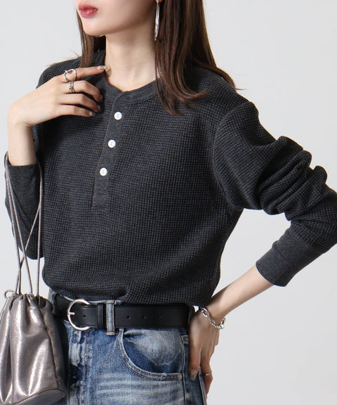 【定番】ワッフルヘンリー長袖Ｔ（パック入り） #JC189