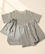 【夏物No.1】ワッフル花柄半袖＆ショーツ上下セット（ポーチ付き） #JD563-29S