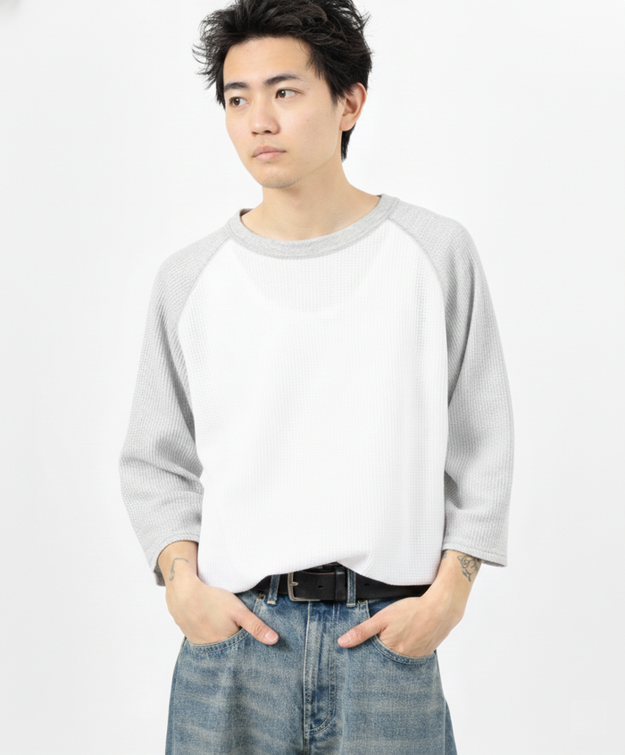 ワッフル7分袖クレリッククルー #JG011-12S