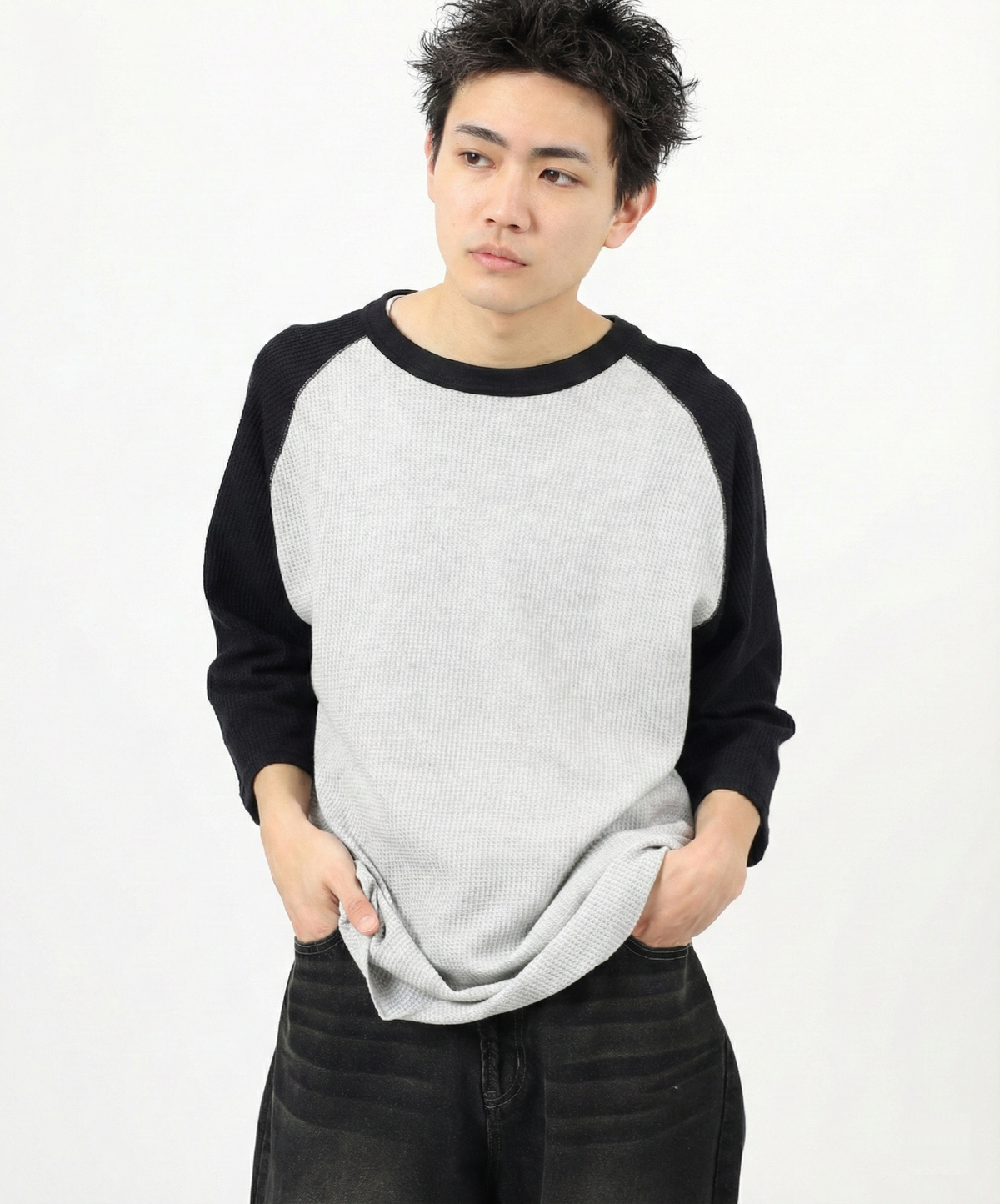 ワッフル7分袖クレリッククルー #JG011-12S