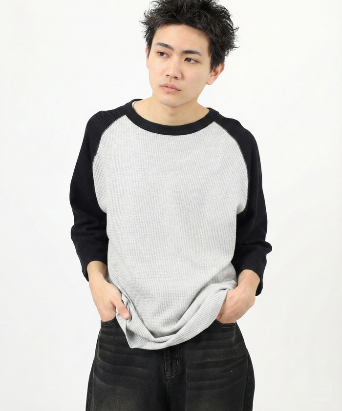 ワッフル7分袖クレリッククルー #JG011-12S