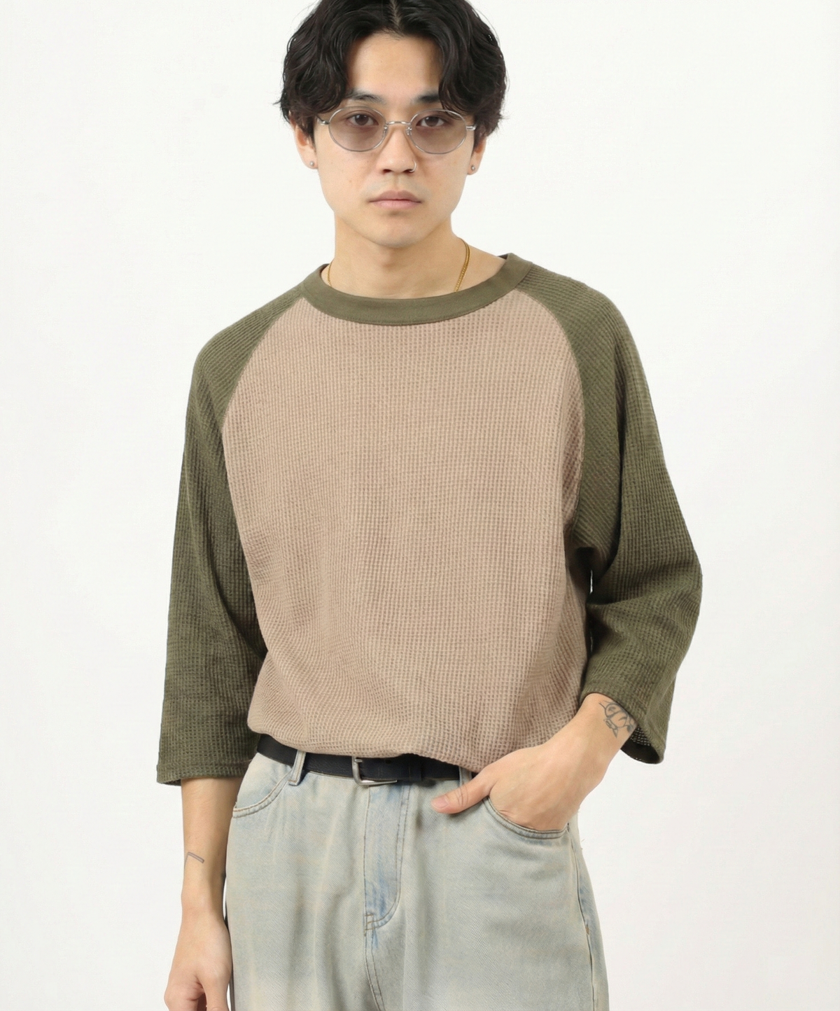 ワッフル7分袖クレリッククルー #JG011-12S