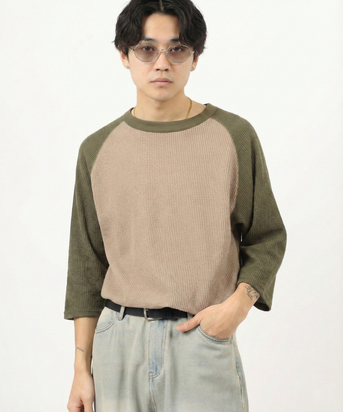 ワッフル7分袖クレリッククルー #JG011-12S