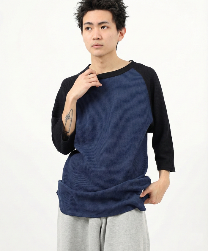 ワッフル7分袖クレリッククルー #JG011-12S