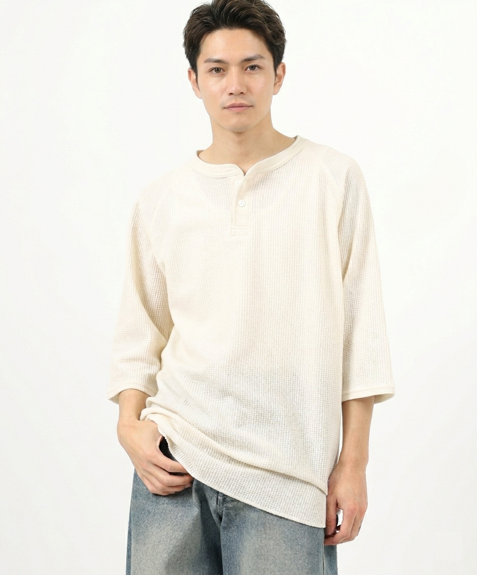 ワッフル7分袖ヘンリー #JG110-12S