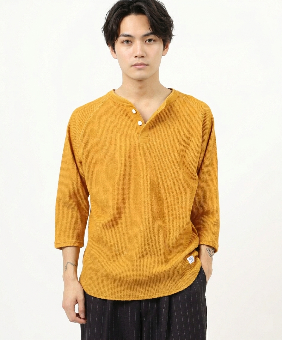 ワッフル7分袖ヘンリー #JG110-12S
