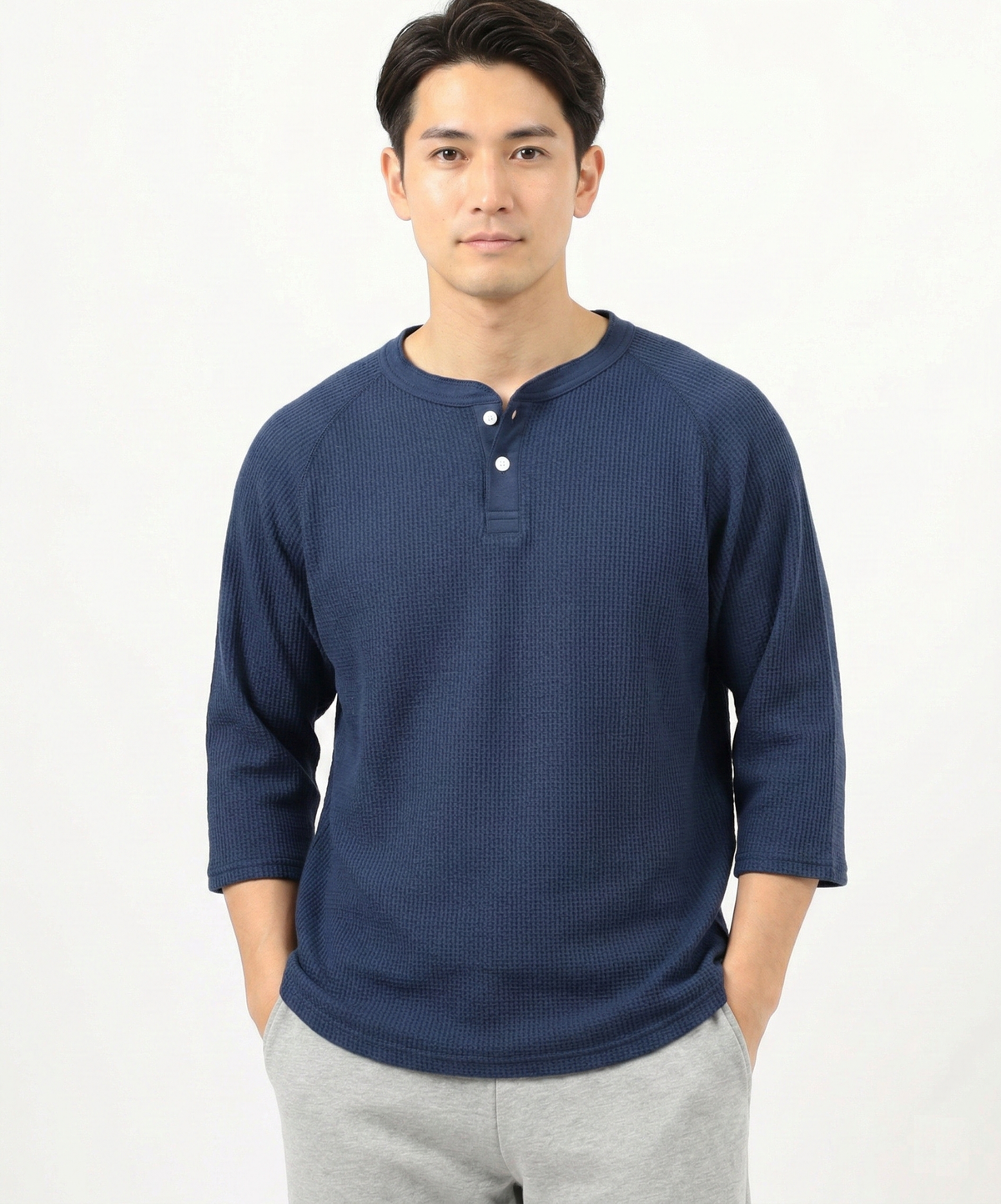 ワッフル7分袖ヘンリー #JG110-12S