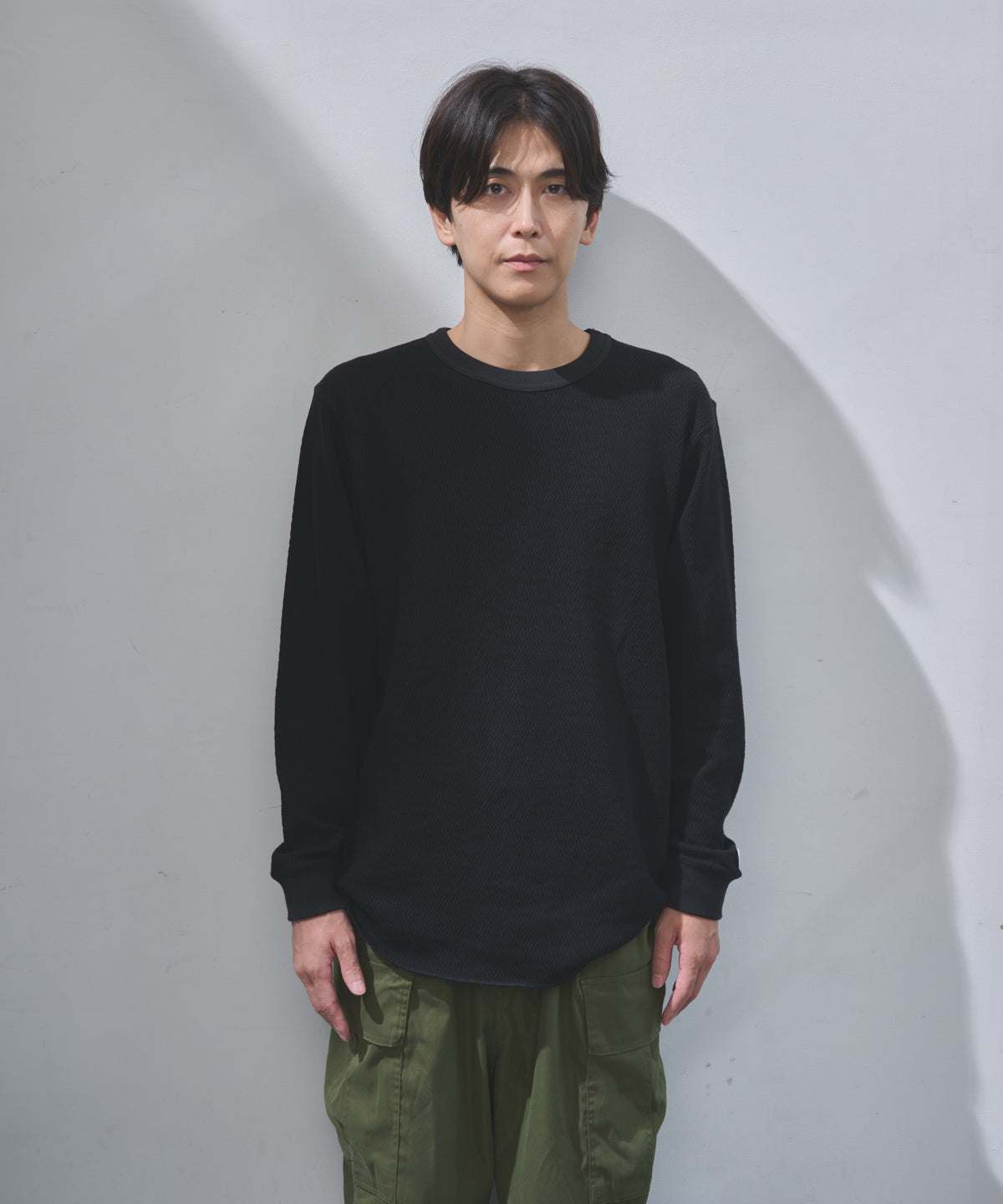 ダブルフェイスハニカムクルーネックL/S-T