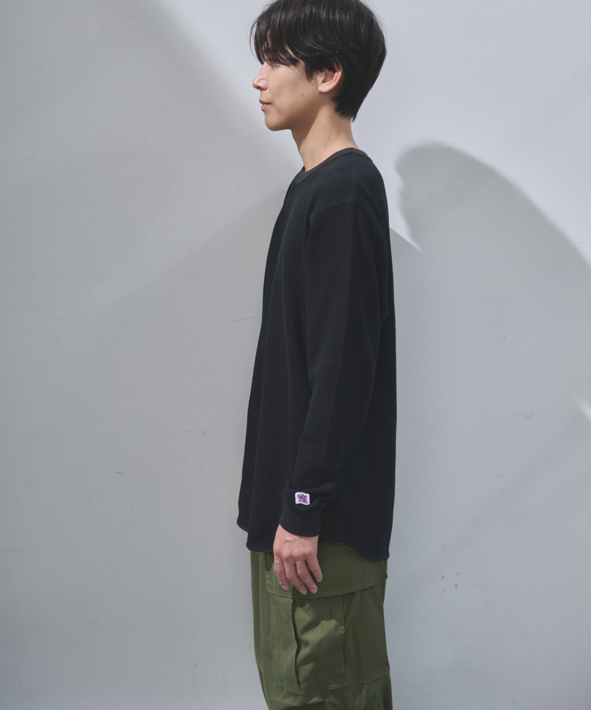 ダブルフェイスハニカムクルーネックL/S-T