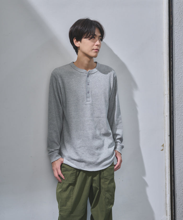 ダブルフェイスハニカムヘンリーネックL/S-T