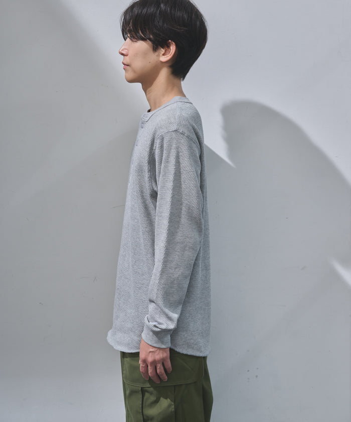 ダブルフェイスハニカムヘンリーネックL/S-T